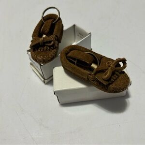 Mini Brown Suede Moccasin Keychain Set